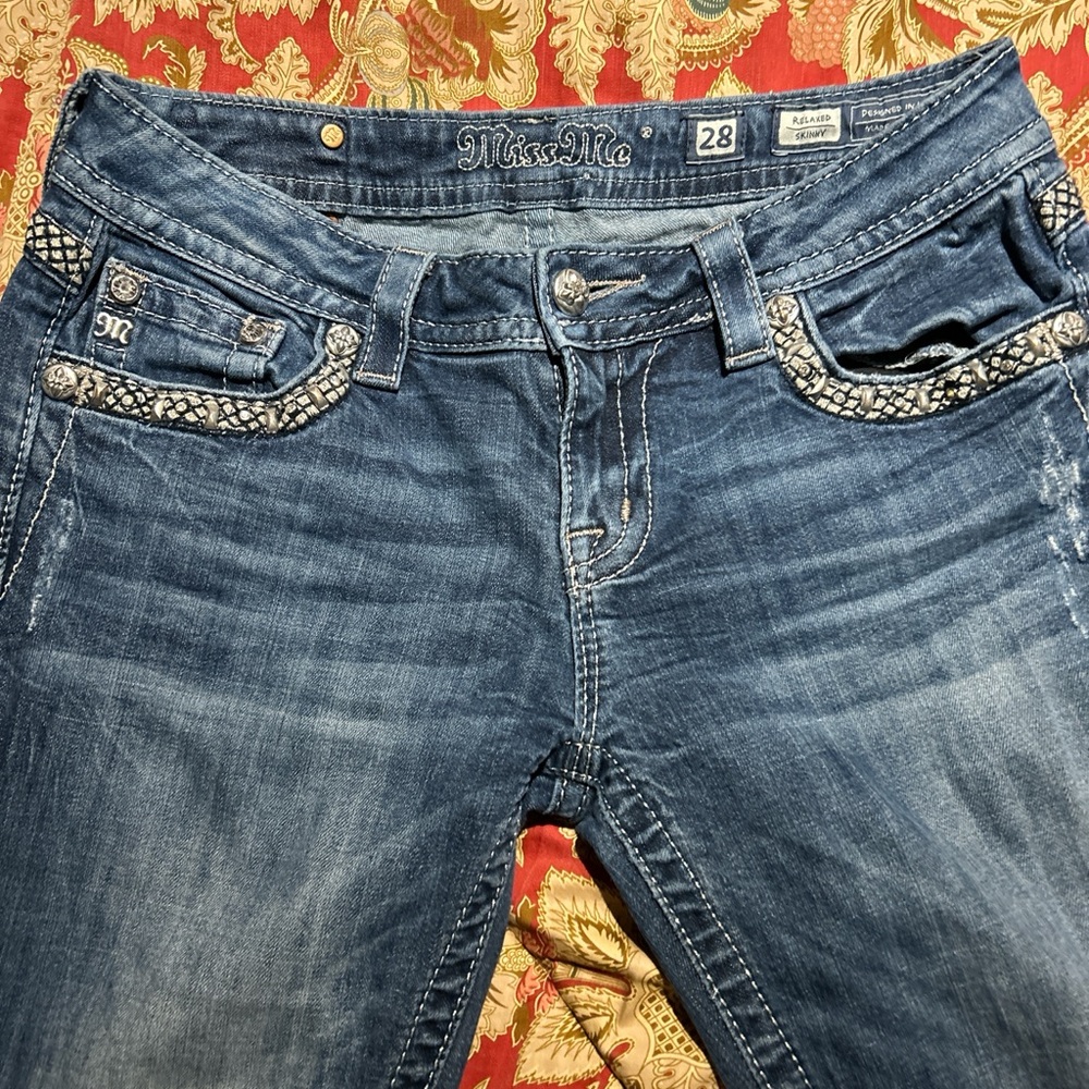 Miss Me Women's Blue Boot Cut Jeans with Silver Details